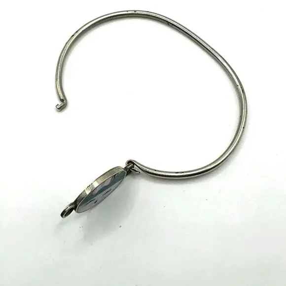 Alpaca Bracelet hooked Silver tone Beach Cloud Face Vintage Mother of Pearl - Picture 3 of 11